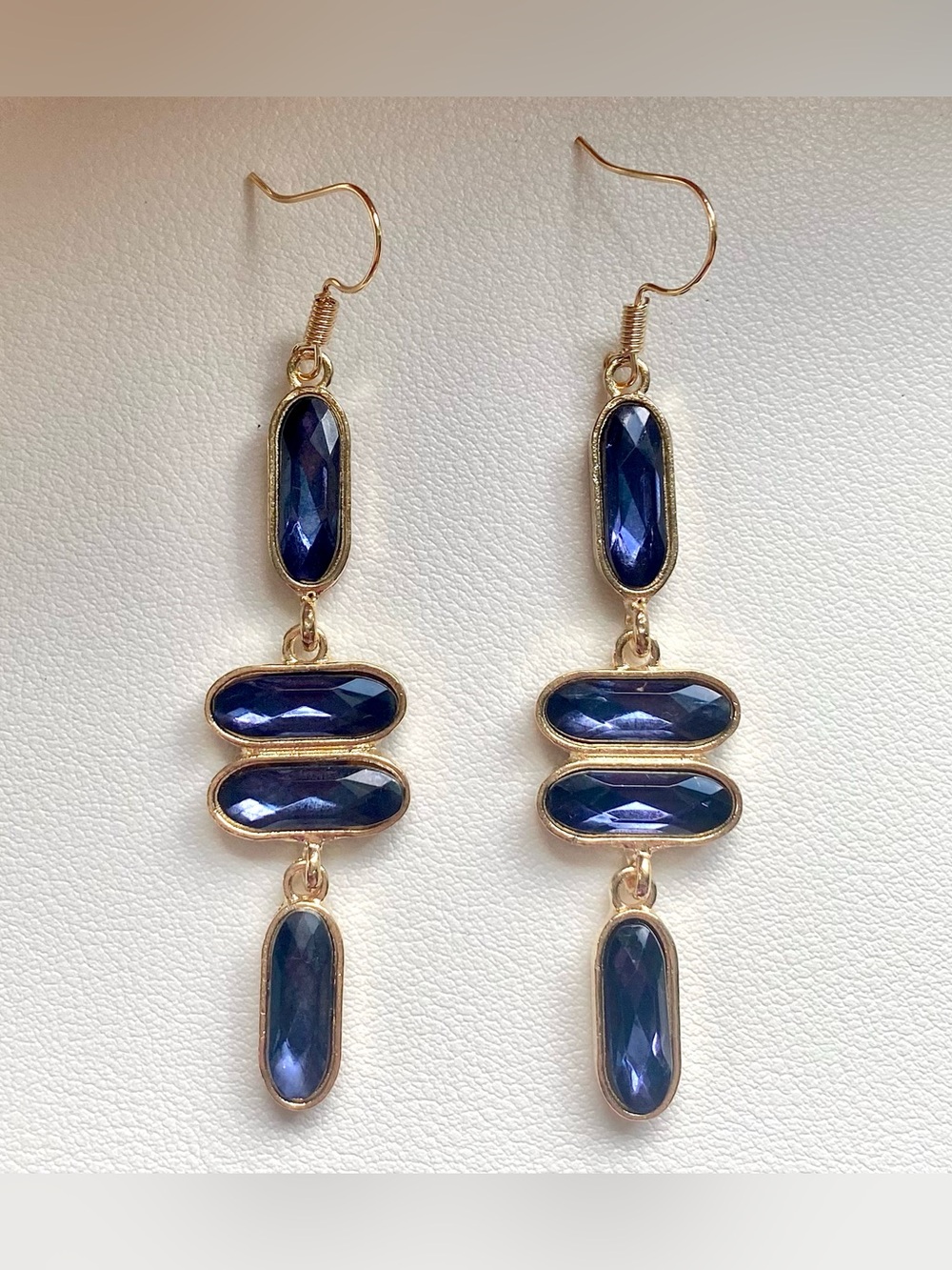 Gold-Tone Navy Blue Faceted Drop Earrings